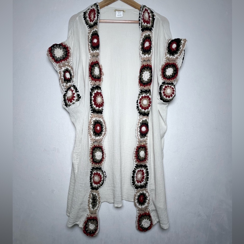 Sweet Magnolia Women’s Cream Crochet Trim Boho Casual Duster Cardigan Size S